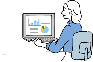 パソコンでデータを見る女性